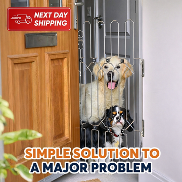 Dog Safety Gate Plus – Extra Strong, No-Drill Pet Gate for Stairways, Doorways & Hallways | Easy One-Hand Use, No Wall Damage