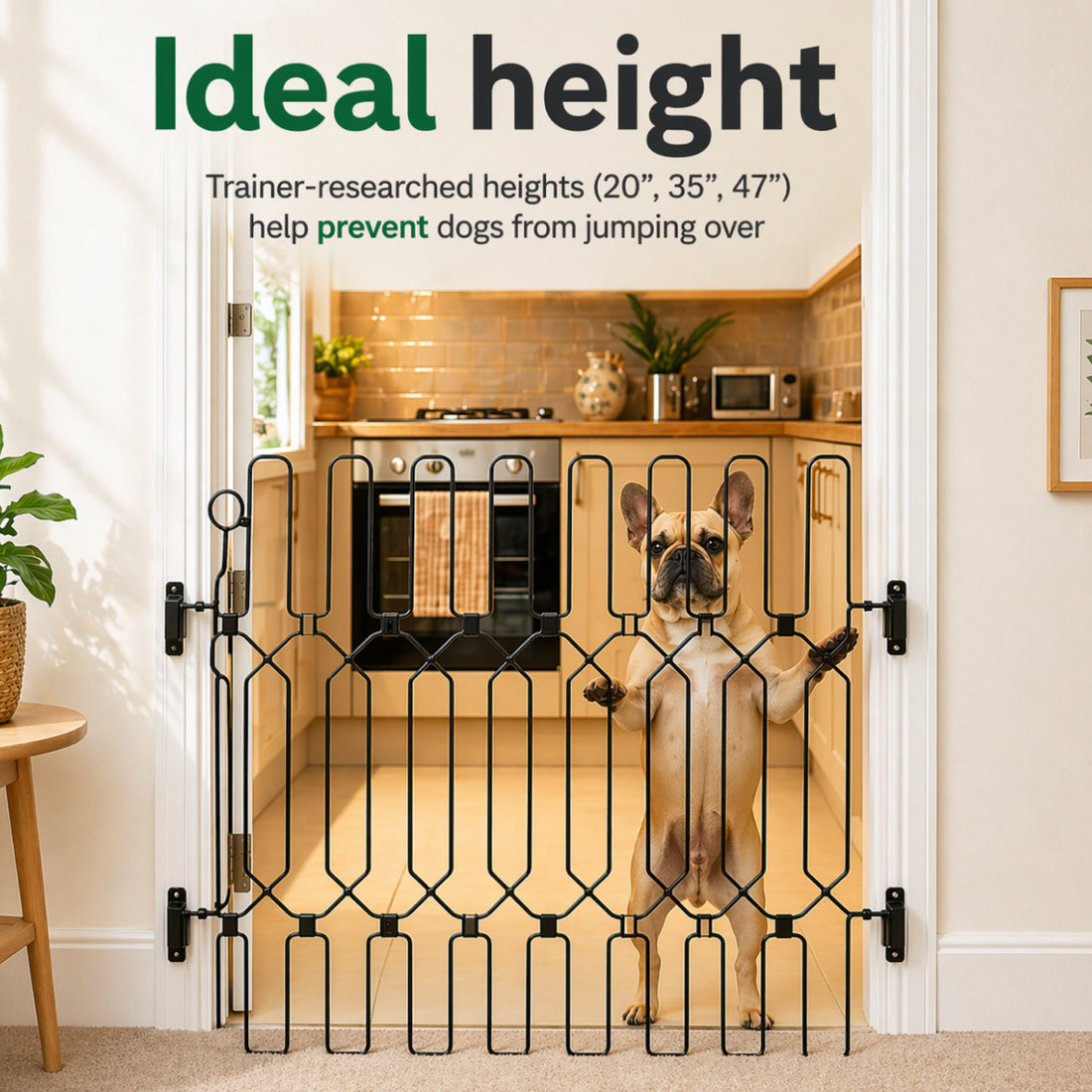 Dog Safety Gate Plus – Extra Strong, No-Drill Pet Gate for Stairways, Doorways & Hallways | Easy One-Hand Use, No Wall Damage